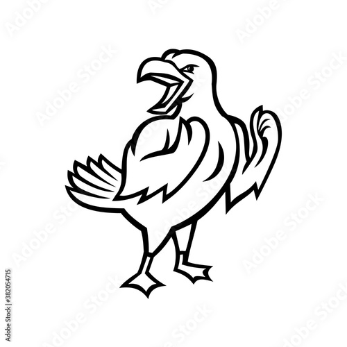 Angry Yellow-Legged Gull or Seagull Preparing for Fist Fight Mascot Black and White
