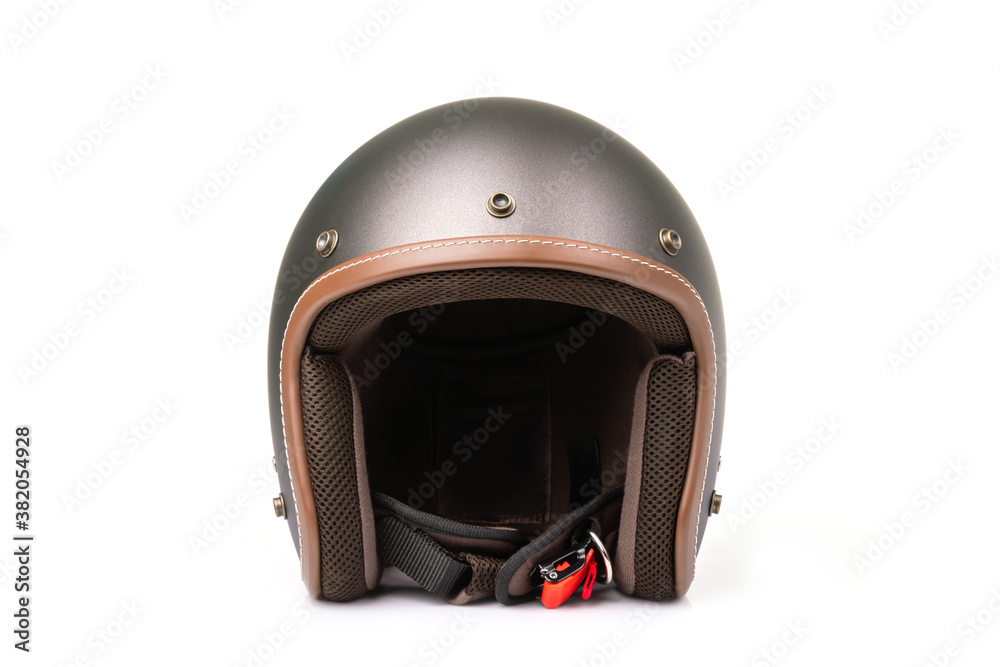 Fototapeta premium New grey vintage helmet. Studio shot isolated on white