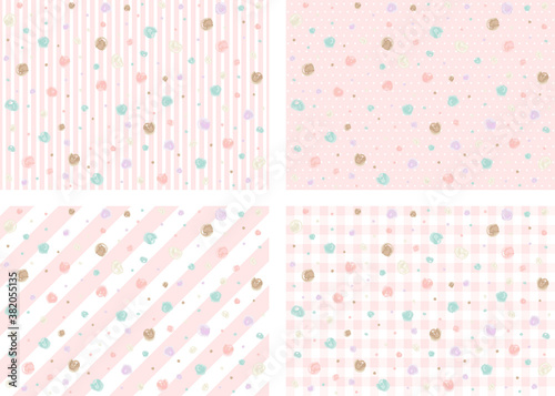 水彩風　手描きドット　パターン背景セット