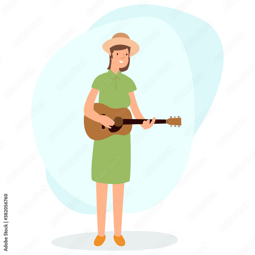 Basic RGBA beautiful woman playing guitar isolated on white background Basic RGBA beautiful woman playing guitar isolated on white background