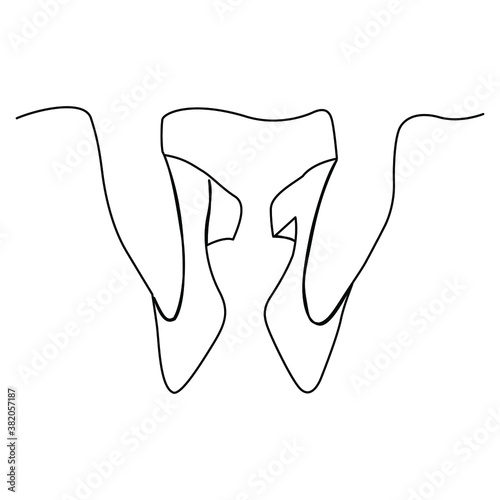 one line continuous drawing two feet wearing high heel shoe
