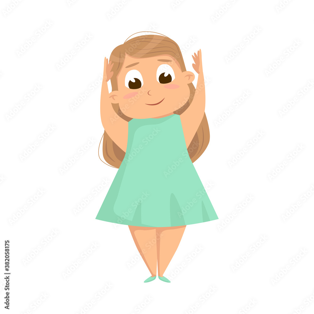 Overweight Blonde Chubby Girl, Cheerful Plump Girl Character Wearing Green Dress Cartoon Style Vector Illustration Overweight Blonde Chubby Girl, Cheerful Plump Girl Character Wearing Green Dress Cartoon Style Vector Illustration