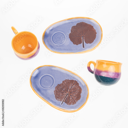 Wallpaper Mural colorful ceramic coffee cups on white background isolated Torontodigital.ca