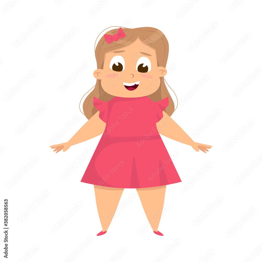 Overweight Chubby Girl, Cute Plump Girl Character Wearing Pink Dress Cartoon Style Vector Illustration Overweight Chubby Girl, Cute Plump Girl Character Wearing Pink Dress Cartoon Style Vector Illustration