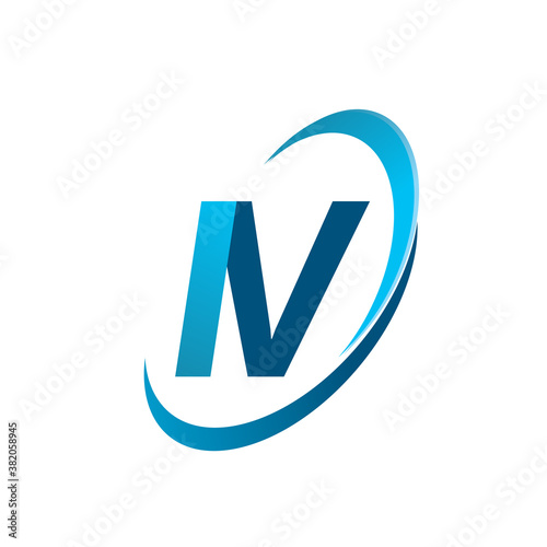 initial letter IV logotype company name colored blue swoosh design concept. vector logo for business and company identity.
