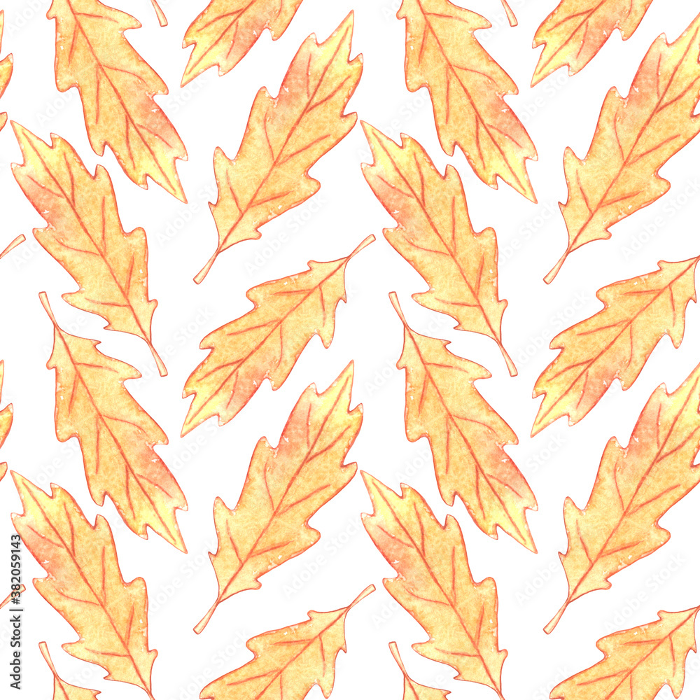 Seamless pattern of brown watercolor oak leaves. Autumn scenic backgrounds and textures for seasonal design, packaging, home textiles, fabric, thanksgiving theme and happy fall Seamless pattern of brown watercolor oak leaves. Autumn scenic backgrounds and textures for seasonal design, packaging, home textiles, fabric, thanksgiving theme and happy fall
