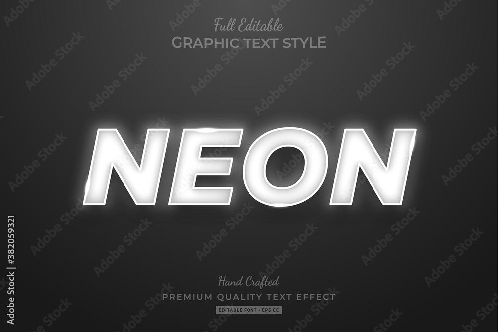 Neon White Editable Text Style Effect Premium - obrazy, fototapety, plakaty 