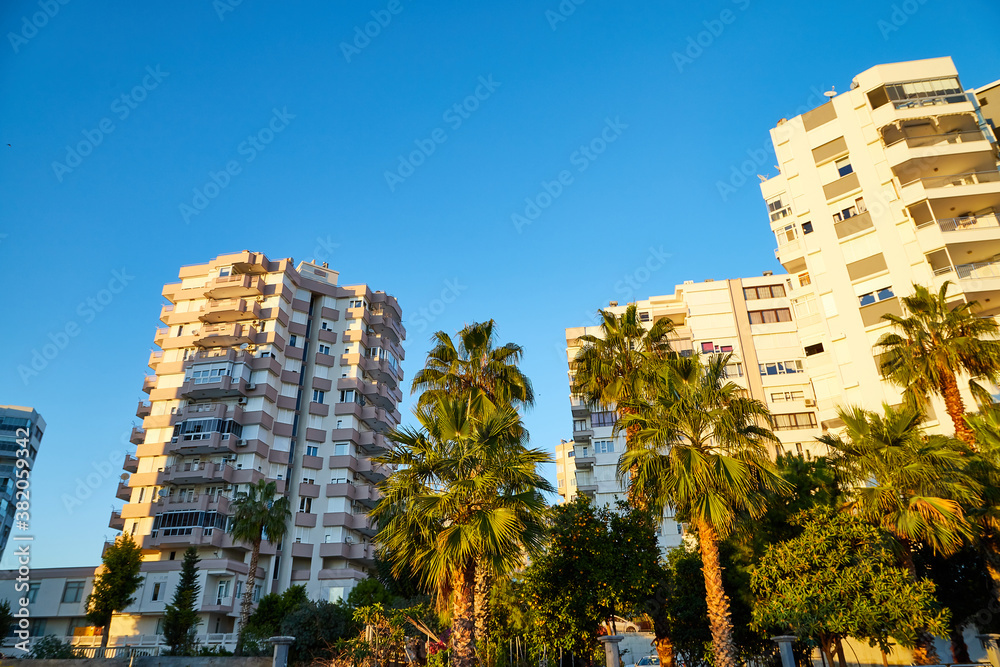 Modern and new apartment building and blue sky background Modern and new apartment building and blue sky background