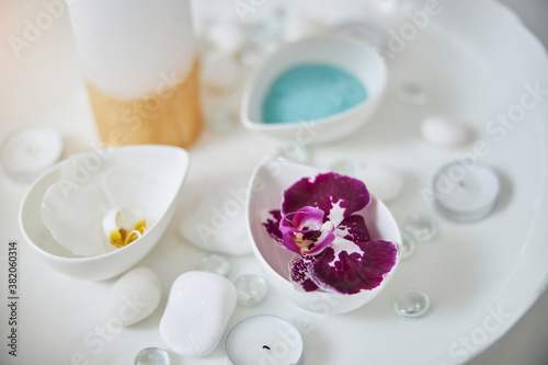 Beautiful orchids and accessories for spa procedure