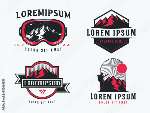Mountain climbing bundle logo premium vector