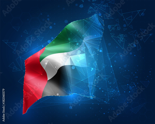 vector flag, virtual abstract 3D object from triangular polygons on a blue background