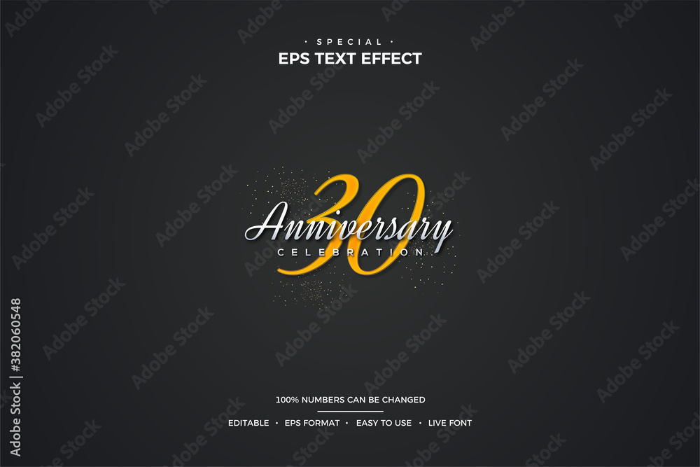 Text effect with elegant gold-colored 30th anniversary numbers.
