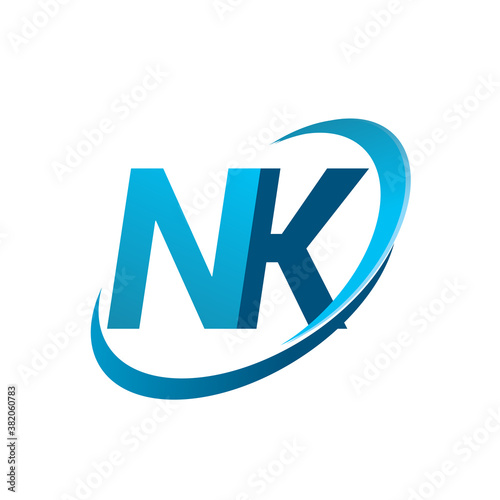 initial letter NK logotype company name colored blue swoosh design concept. vector logo for business and company identity.