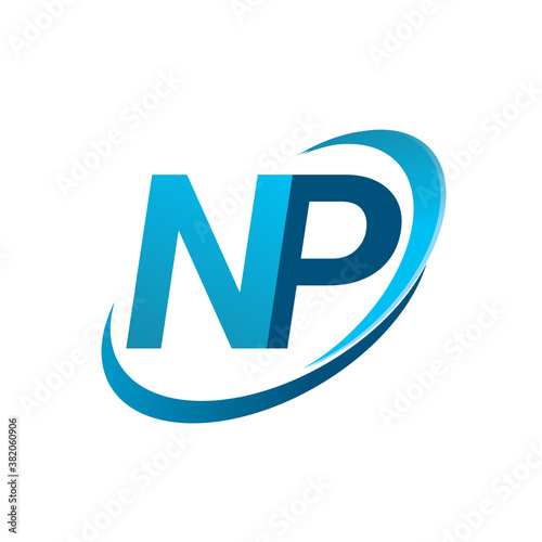 initial letter NP logotype company name colored blue swoosh design concept. vector logo for business and company identity.