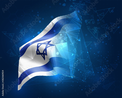 vector flag, virtual abstract 3D object from triangular polygons on a blue background
