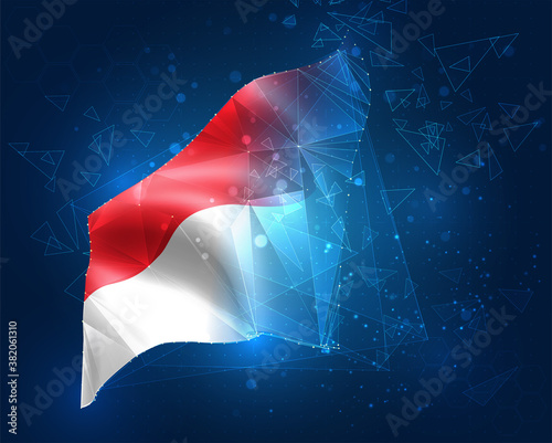 vector flag, virtual abstract 3D object from triangular polygons on a blue background