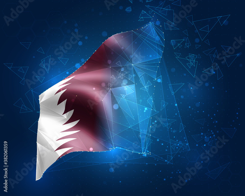 vector flag, virtual abstract 3D object from triangular polygons on a blue background