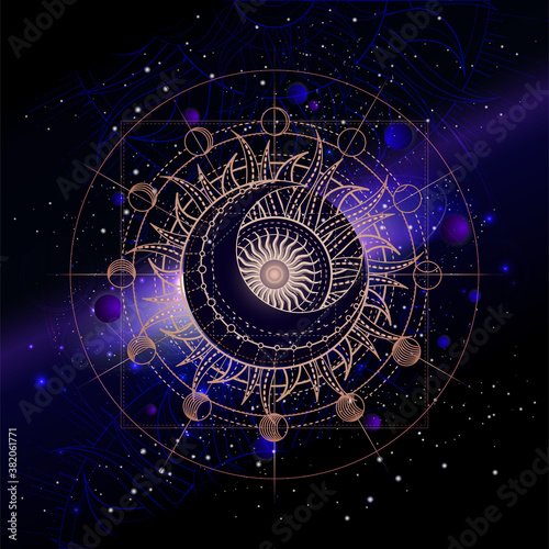 Vector illustration of Sacred geometric symbol against the space background.