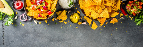 Nachos chips with dips photo