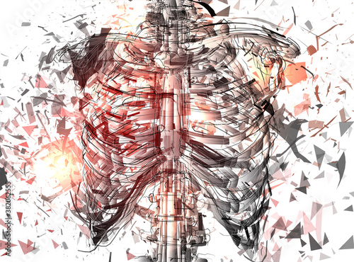 vector abstract skeleton of red and white particles