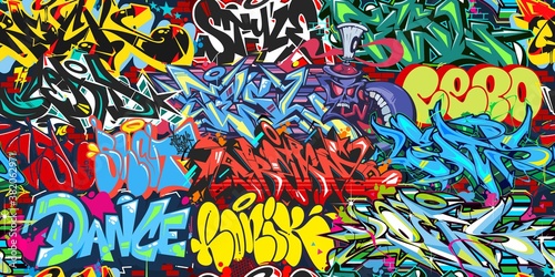Colorful Abstract Graffiti Street Art Seamless Pattern. Vector Illustration Background Art