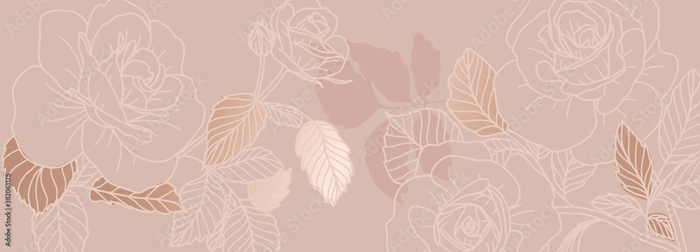 Luxury pink and white rose background vector with golden metallic decorate