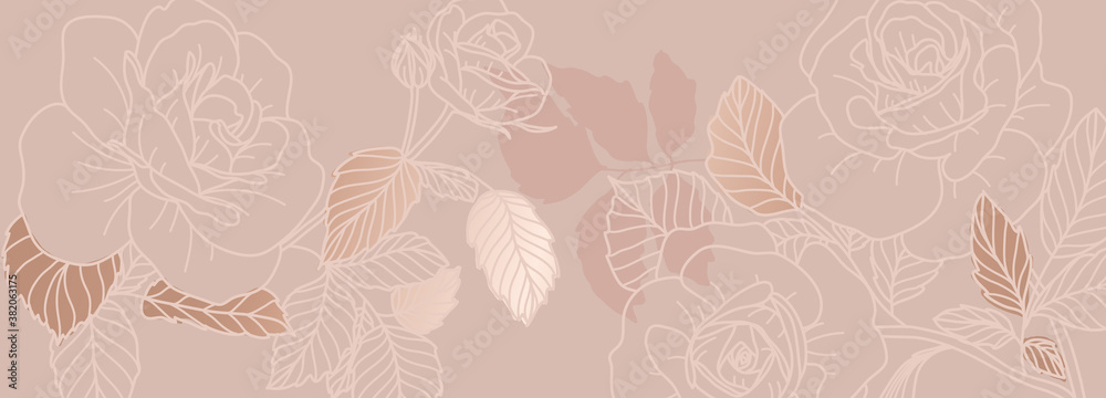Luxury pink and white rose background vector with golden metallic decorate Luxury pink and white rose background vector with golden metallic decorate