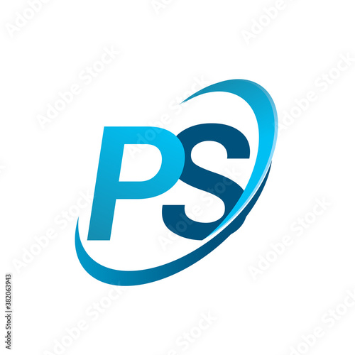 initial letter PS logotype company name colored blue swoosh design concept. vector logo for business and company identity.