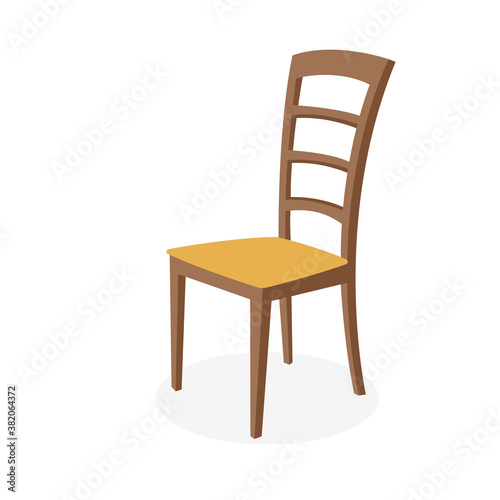 Wooden chair isolated on white. Element of furniture design. Vector illustration