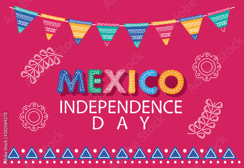 mexico independence day celebration lettering with flowers and garlands