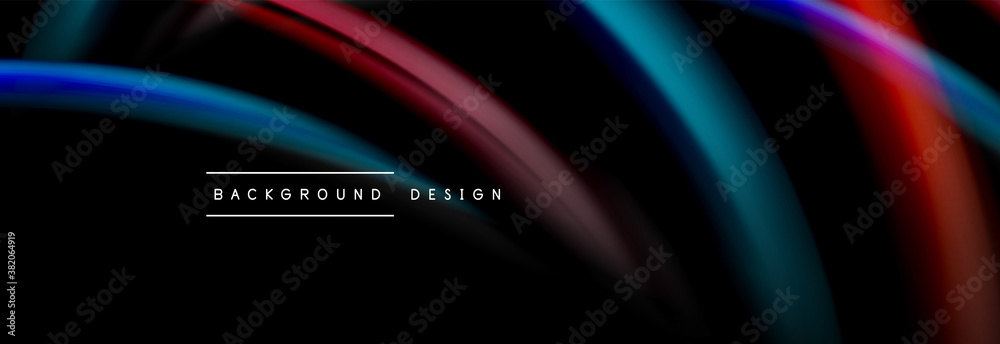 Dynamic motion abstract background. Color blurred stripes on black. Wave liquid lines poster. Vector illustration Dynamic motion abstract background. Color blurred stripes on black. Wave liquid lines poster. Vector illustration