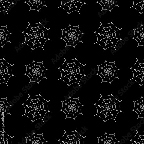Halloween seamless patterns white spider web. Black background. Vector illustration