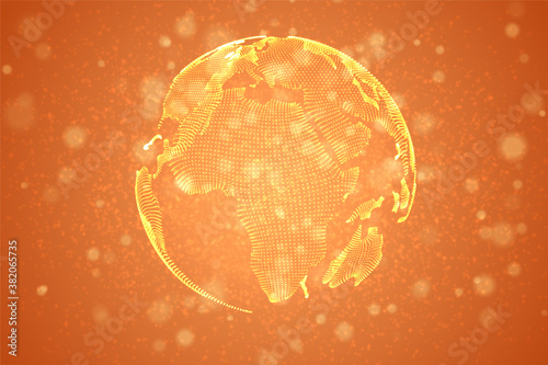 vector planet made of glowing dots and polygons on colored background