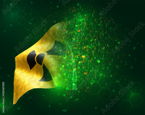 vector 3d flag on green background with polygons and data numbers