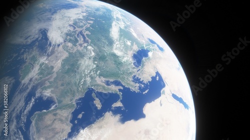 Nightly Earth in the outer space. Abstract wallpaper. City lights on planet. Civilization. 3D render