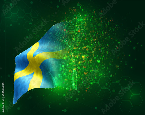 vector 3d flag on green background with polygons and data numbers
