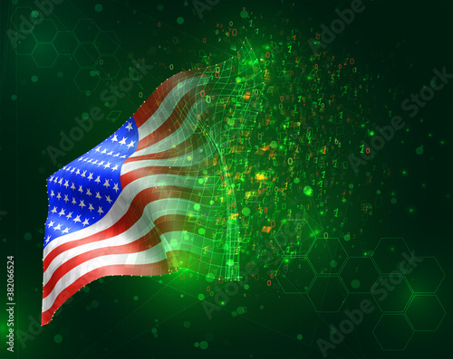 vector 3d flag on green background with polygons and data numbers