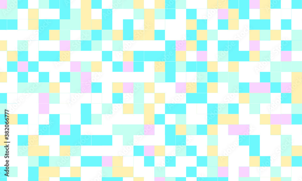 Abstract square pixel mosaic colorful background geometric seamless pattern in pastel colors. 8 bit