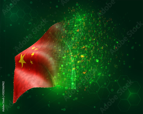 vector 3d flag on green background with polygons and data numbers