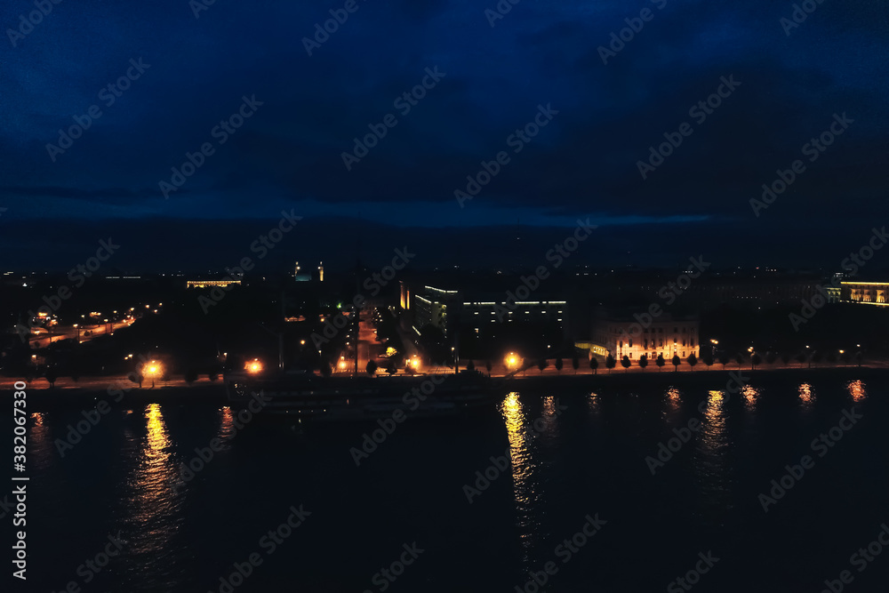 Aerial Townscape of Saint Petersburg City at Night. Kalininsky District