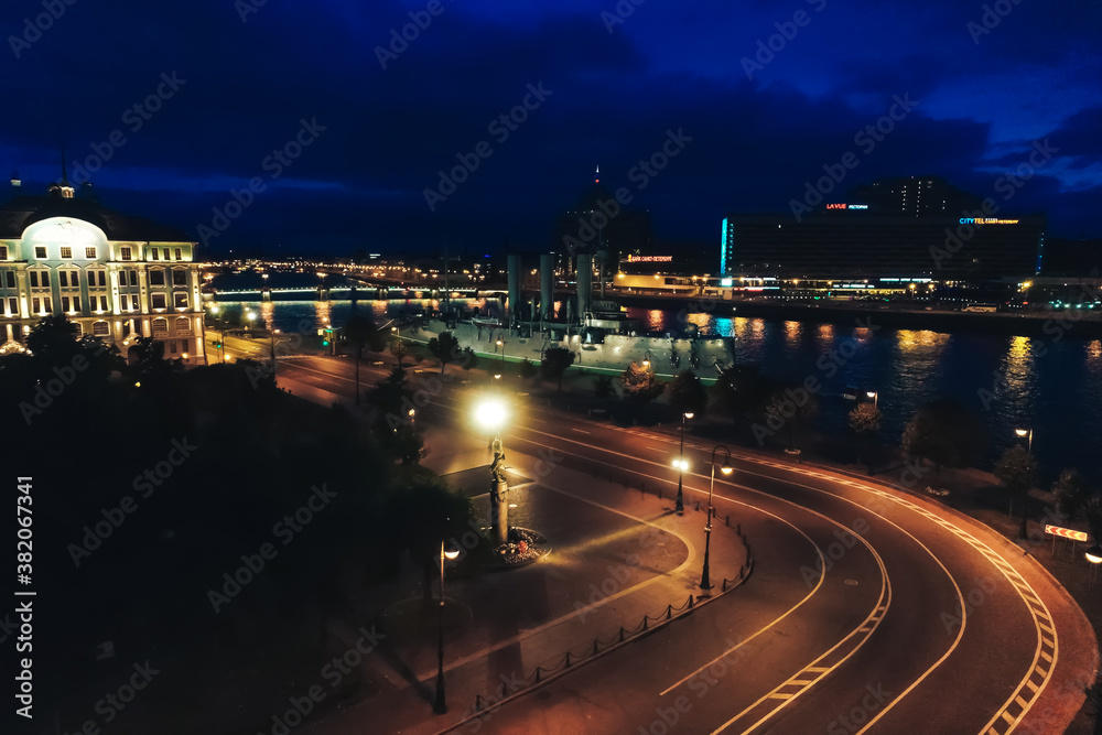 Fototapeta premium Aerial Townscape of Saint Petersburg City at Night. Kalininsky District