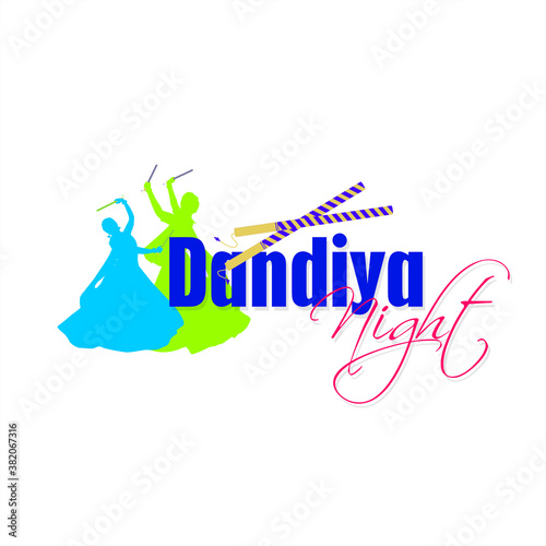 Dandiya Night Typogoraphy - 2 Women Playing Dandiya Dance in Navratri Festival