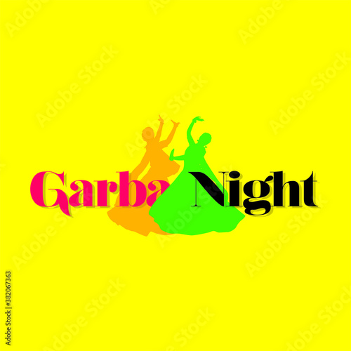 Garba Night Typogoraphy - 2 Women Playing Garba Dance in Navratri Festival