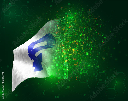 vector 3d flag on green background with polygons and data numbers