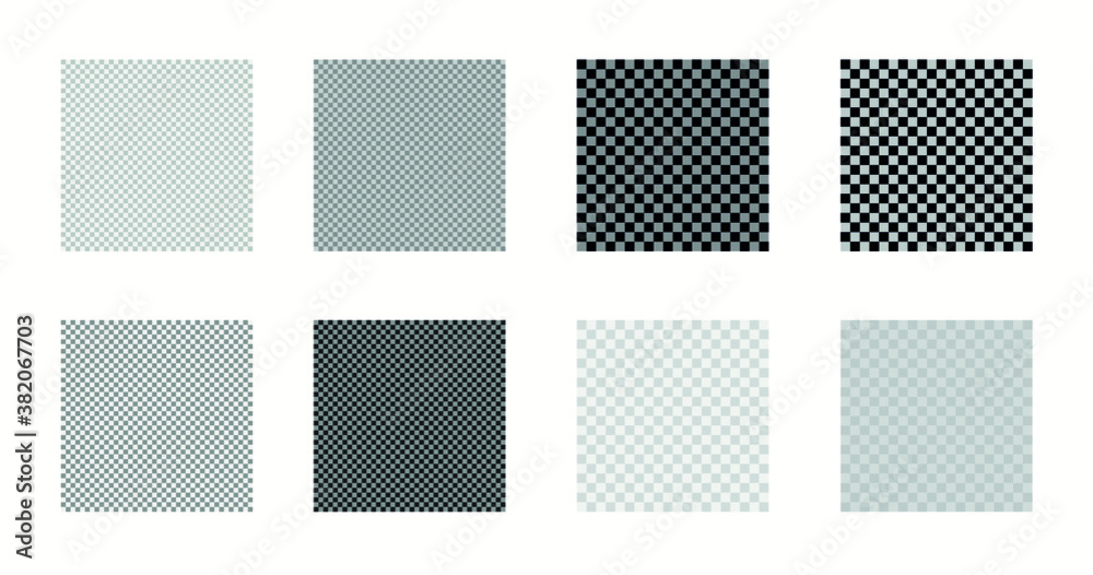 Transparent photoshop background. Transparent grid. Set of several color and cell size options, Vector graphics
