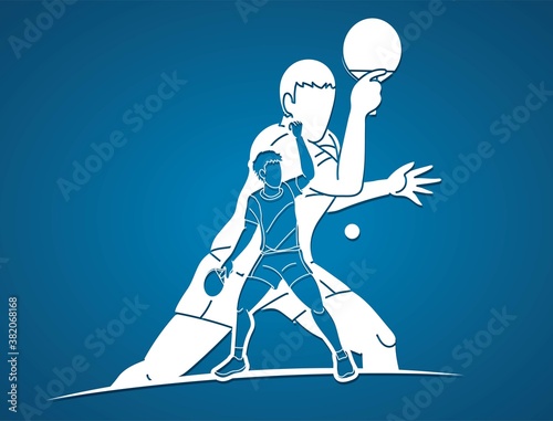 Group of Ping Pong players, Table Tennis players action cartoon sport graphic vector.	