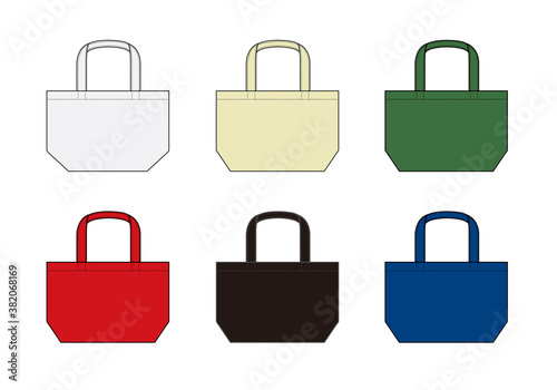 Small tote bag (ecobag , shopping bag) template vector illustration set