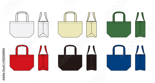 Small tote bag (ecobag , shopping bag) template vector illustration set