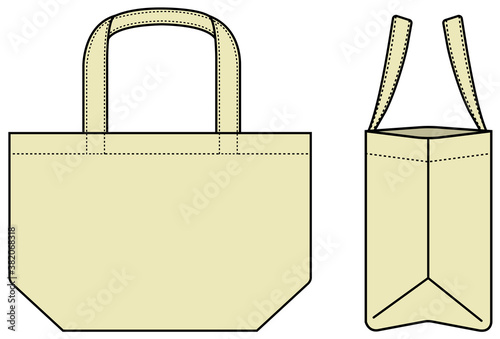 Small tote bag (ecobag , shopping bag) template vector illustration (with side view)
