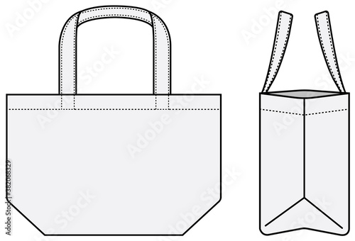 Small tote bag (ecobag , shopping bag) template vector illustration (with side view)